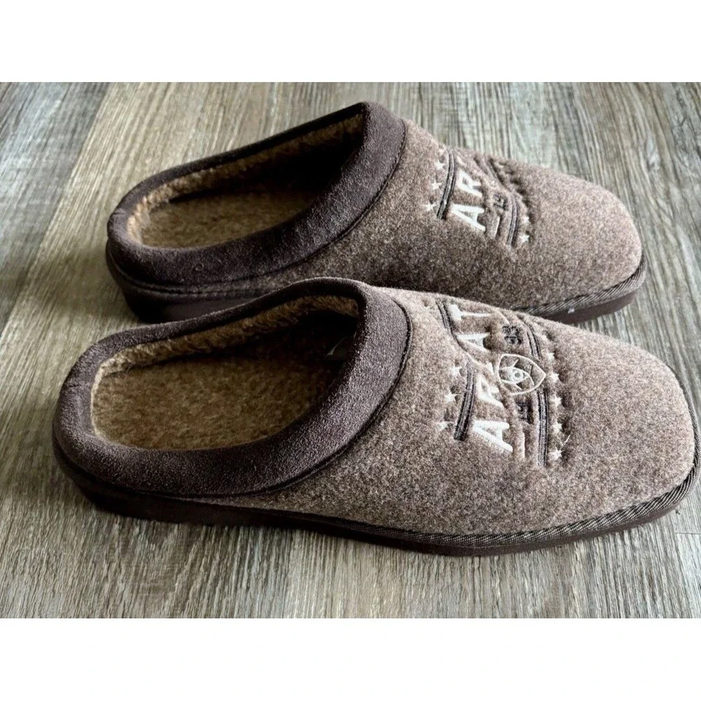 Ariat Men's Square Toe Patriot Slipper Brown Sherpa Lined Shoes Men’s Size 9